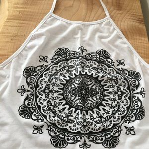 Women's Black on White Mandala Halter Top